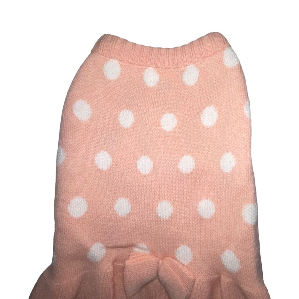 NWT Top Paw Pink Polka Dot Ruffled Skirt Bow Pullover Sweater Dress Dog L - Picture 2 of 6